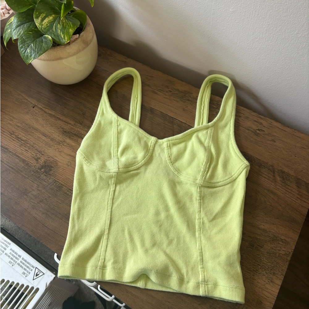 American Eagle Lime Green Ribbed Tank Top